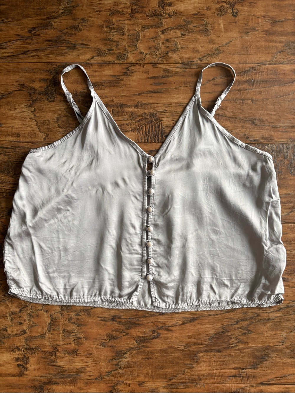 Women’s Light Gray Button-Front Spaghetti Strap Cami Top